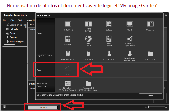 Numérisation de photos et de documents avec le logiciel : 'My Image Garden'.
