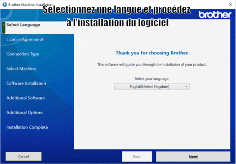 Sélectionnez une langue et procédez à l'installation du logiciel.