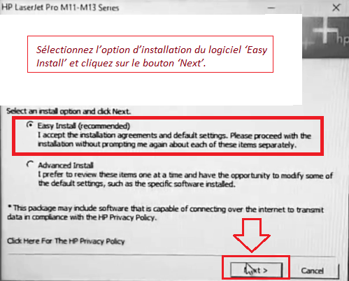 Sélectionnez l'option d'installation du logiciel 'Easy Install' et cliquez sur le bouton 'Next'.