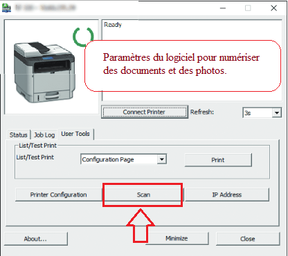 Paramètres du logiciel pour numériser des documents et des photos.