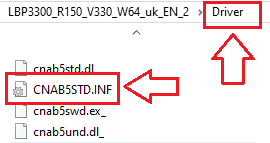 Ouvrez le dossier extrait et vérifiez que vous voyez bien le fichier : ...\Driver\CNAB5STD.INF
