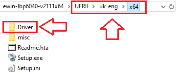 Ouvrez ce dossier et assurez-vous qu’il contient : …\UFRII\uk_eng\x64\Driver