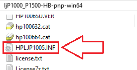 Le fichier HPLJP1005.INF dans le dossier extrait