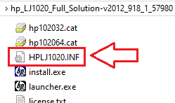 À l’intérieur, recherchez le fichier HPLJ1020.inf