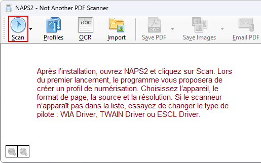 Après l’installation, ouvrez NAPS2 et cliquez sur Numériser