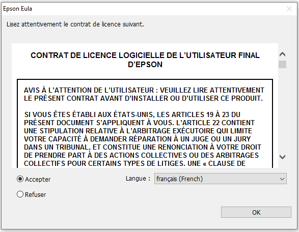 1 Étape d'installation du pilote d'imprimante EPSON L18050